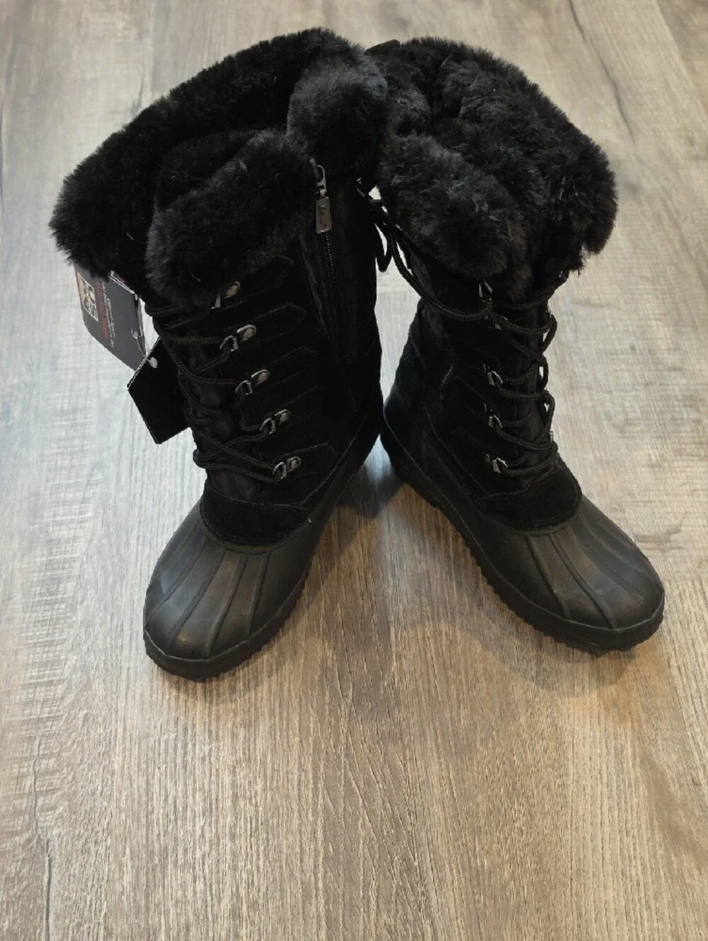 Khombu Black Faux-Fur Lace-Up Insulated Winter Boots 7 M